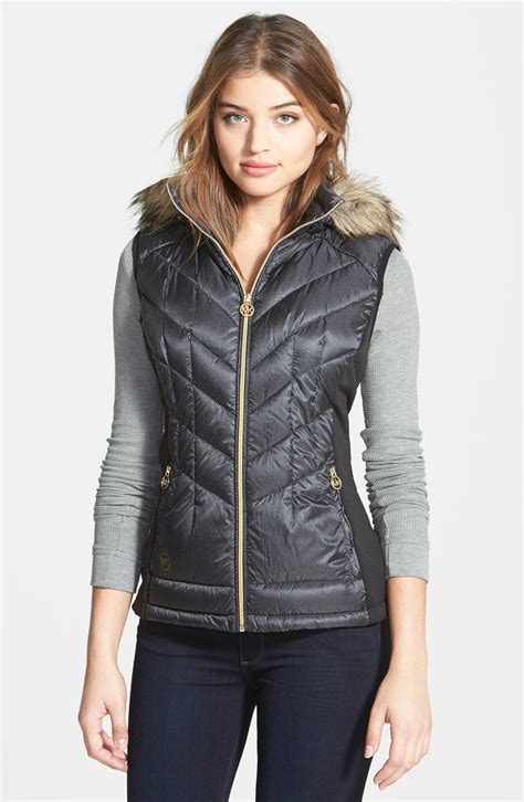 michael kors faux fur trim buckle sweater vest